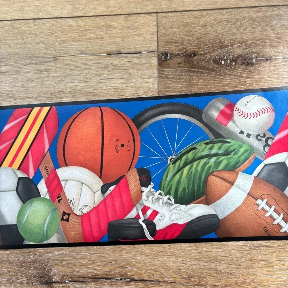 York Wallpaper Border Prepasted Basketball Baseball Sports 5 YD X 10 inches NEW